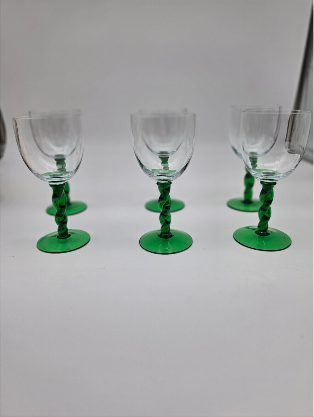 Set of 6 Vintage Green Stem Wine Glasses